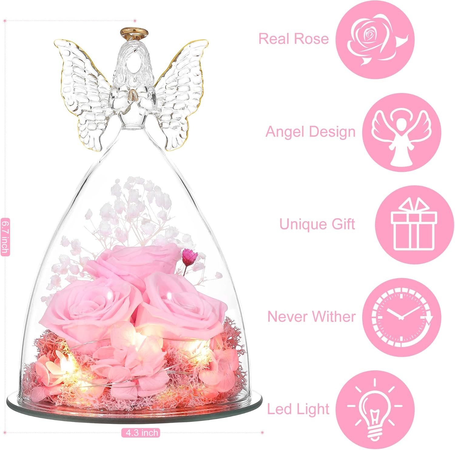 Mothers Day Mom Gifts for Women Preserved Flowers in Glass Angel Forever Flowers