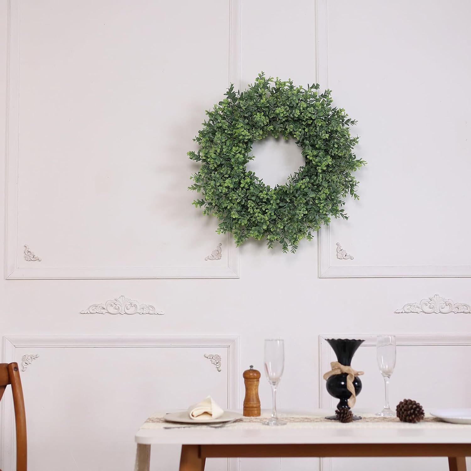 26″ Artificial Boxwood Wreath Fake Plant for Front Door Decor(Green) | Large Gre
