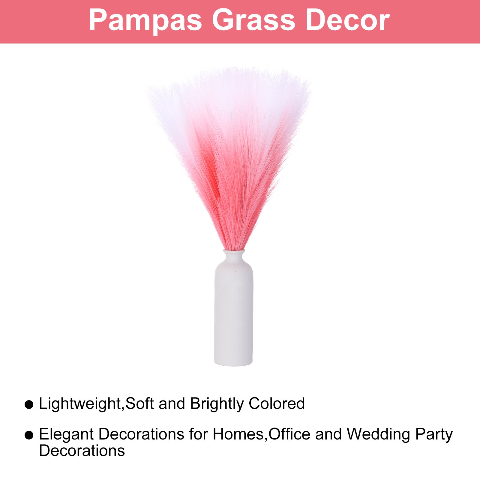 6 Pcs Faux Pampas Grass, 18 Inch Fluffy Pampas Grass Decor, Pink Gradient