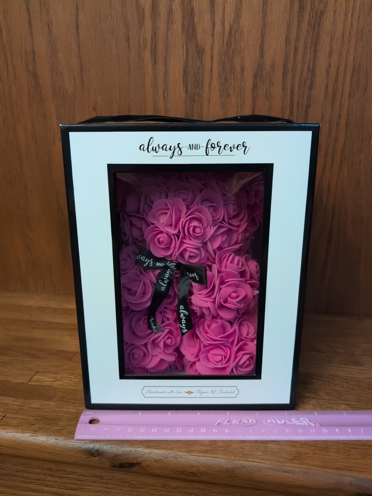 Always and Forever Pink Flower Bear With Box Artificial Rose Flowers