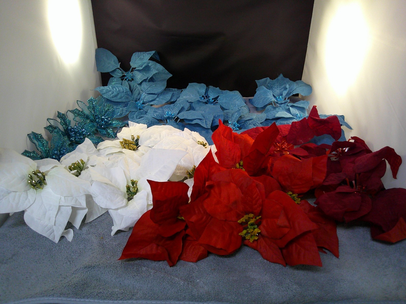Large Assortment of Clip-on Poinsettia Flowers Christmas Decorations