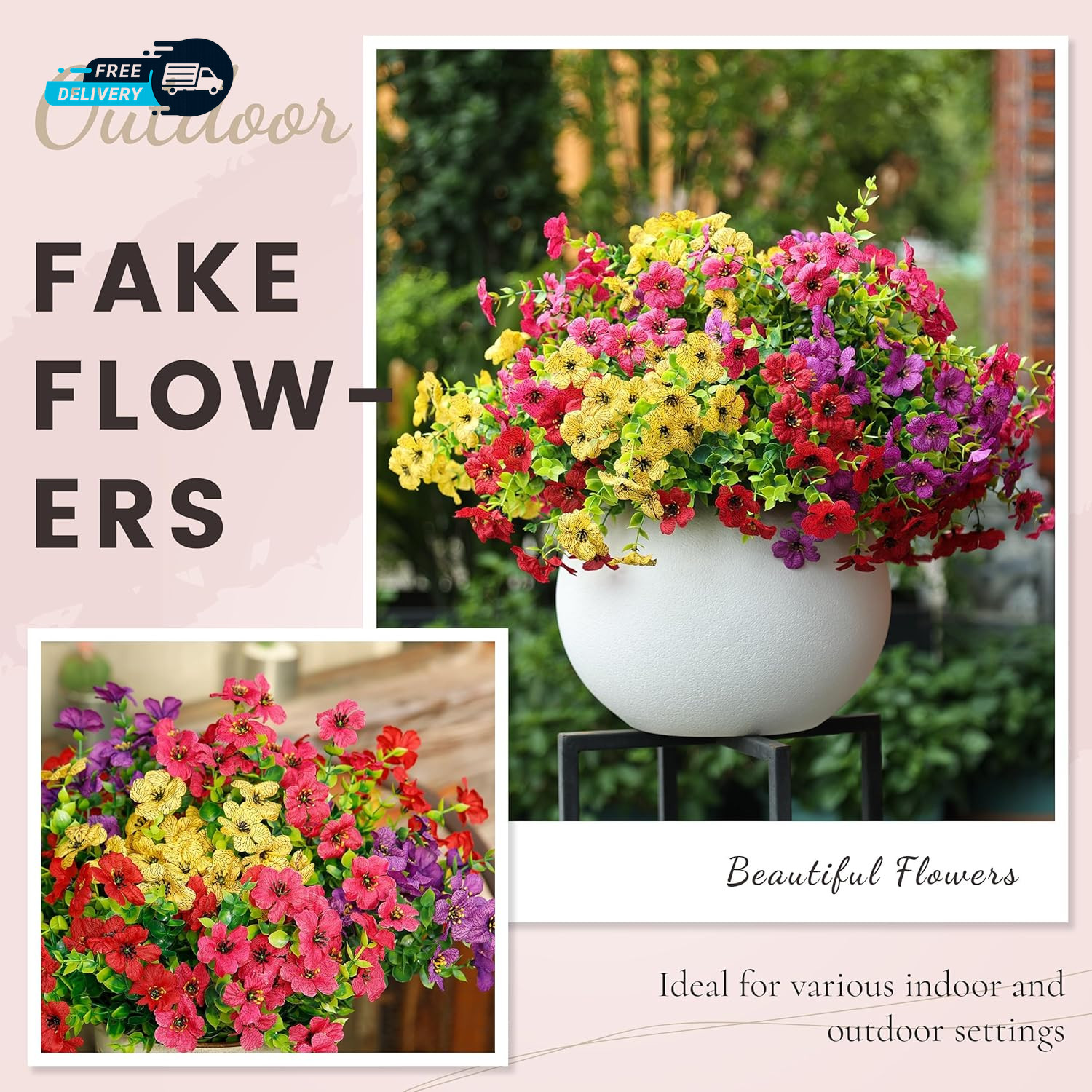 12 Bundles Artificial Flowers for Outdoors Fake Flowers Plants Spring Summer.