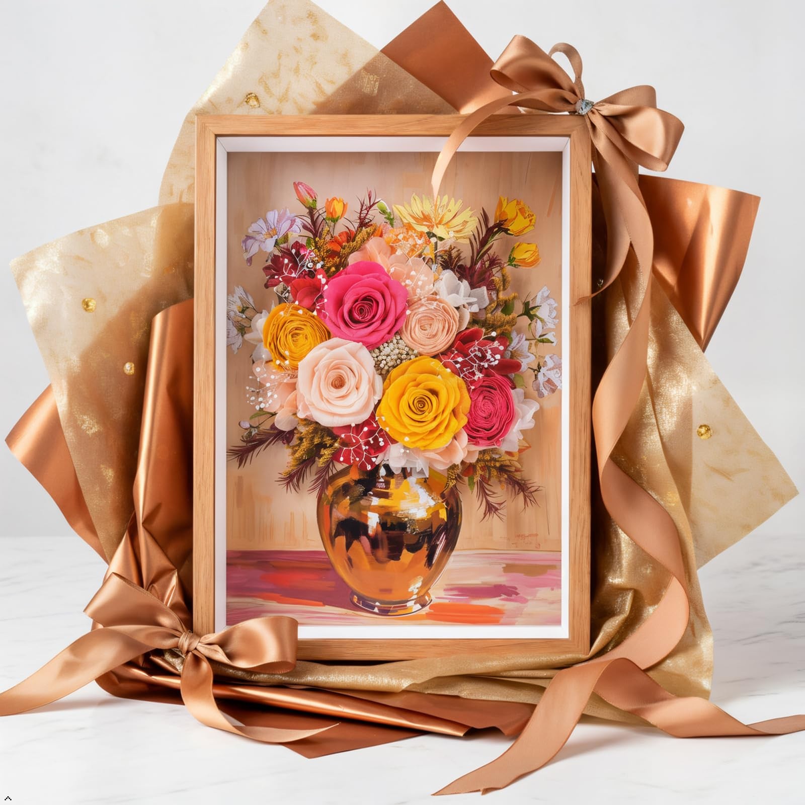 Preserved Flower Bouquet Art Frame – Colorful Floral 3D Wall Decor for Home, …
