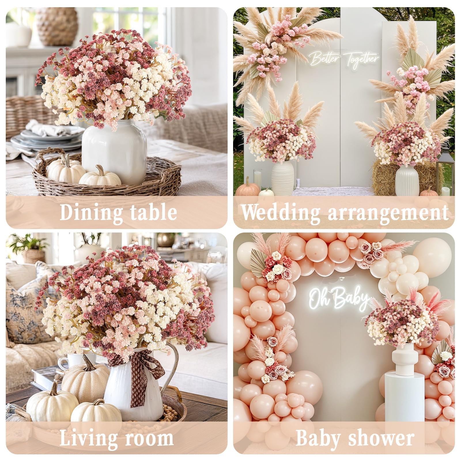 N&T NIETING Baby Breath Flowers Fall Flowers10Pcs Fake Gypsophila Plants Arti…