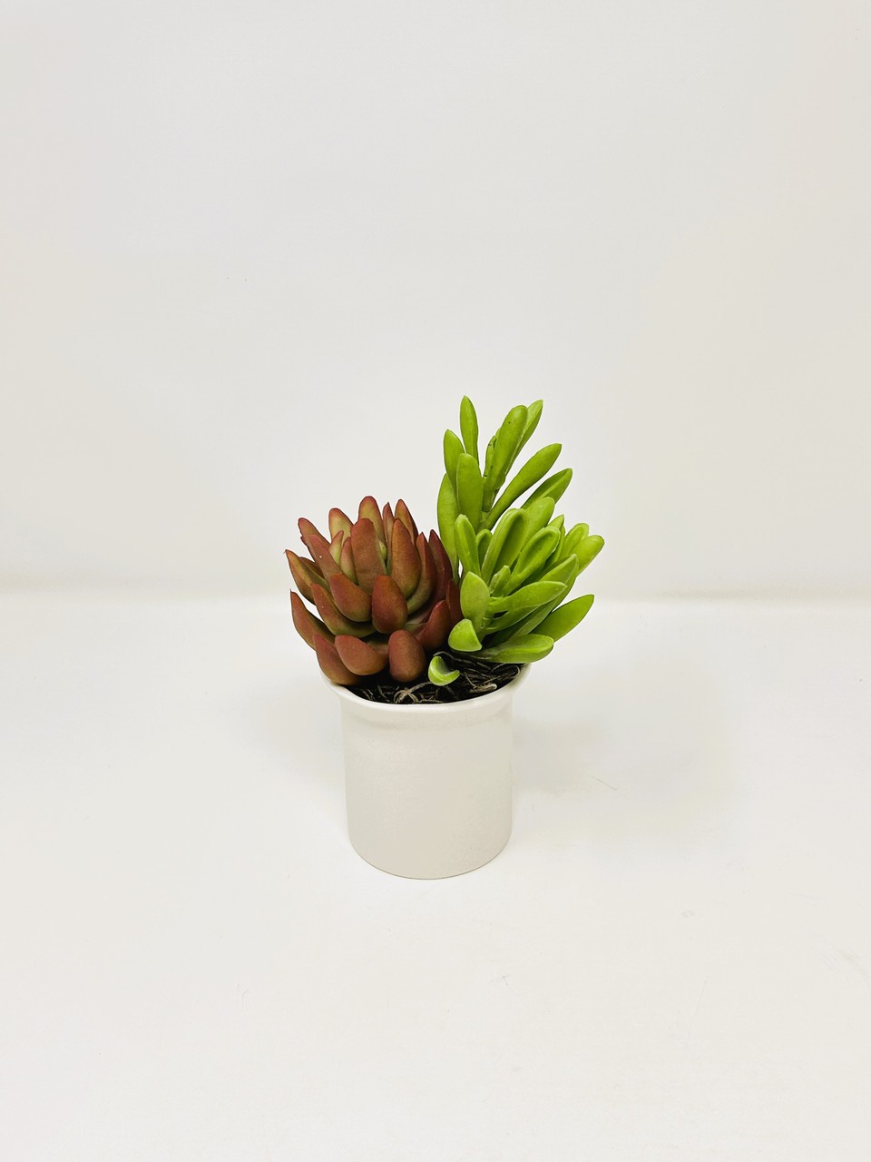 6″ Artificial mixed Pink & Green Succulent Garden #25, White Ceramic Pot Planter