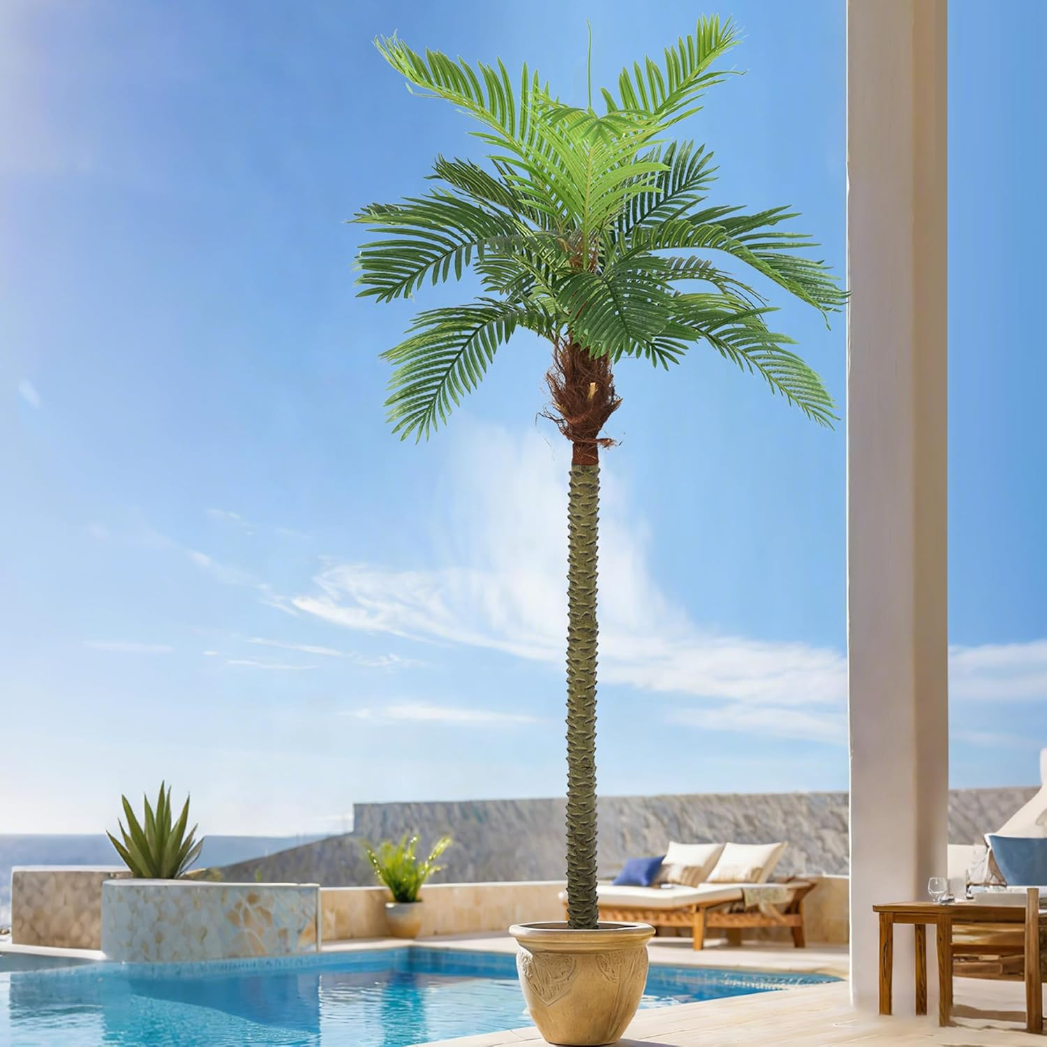 8Ft Artificial Palm Tree – Faux Triple Phoenix for Indoor/Outdoor Decor