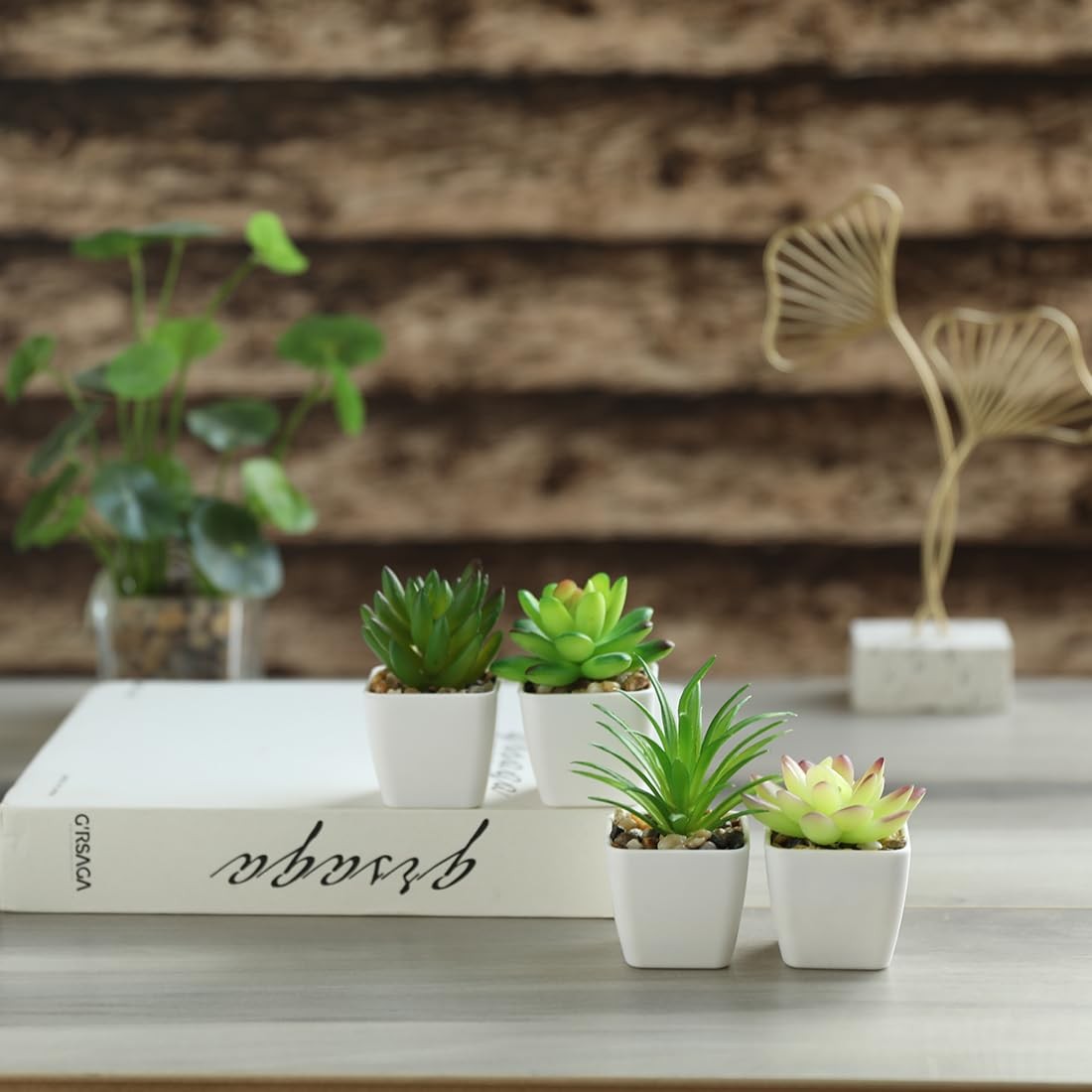 Mini Fake Plants in Small Succulents Potted Ceramic Pots Artificial Faux Asso…