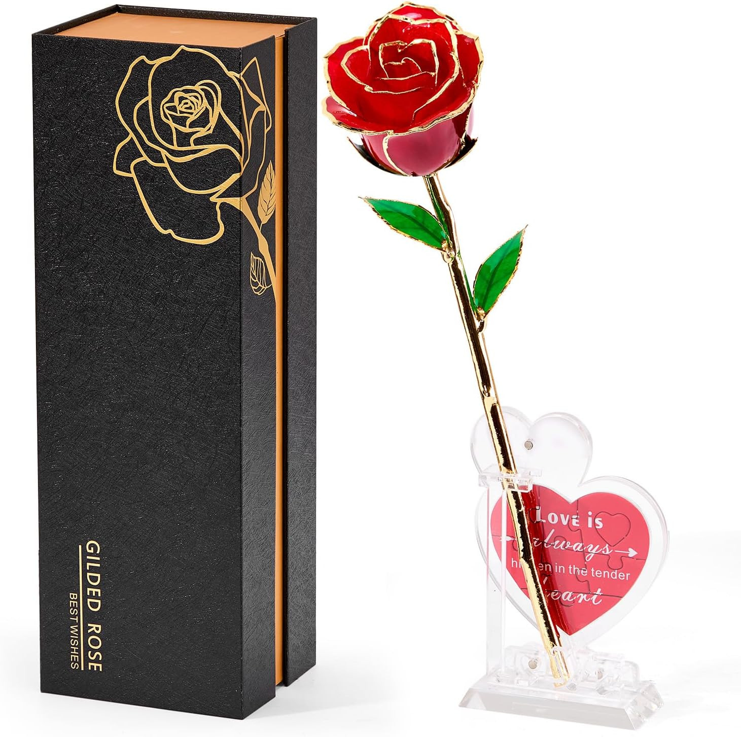 24K Gold Dipped Red Rose – Romantic Gift for Her, Wife, Mom, Anniversary