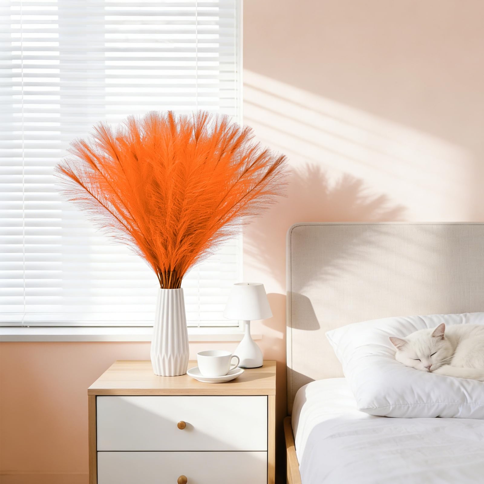 50pcs Orange Pampas Grass 21.6 Inch Non-Shedding Faux Pampas for Vibrant Warm…