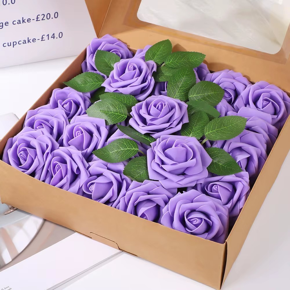 25PCS Artificial Foam Rose Flowers DIY Wedding Party Home Floral Decoration 7cm