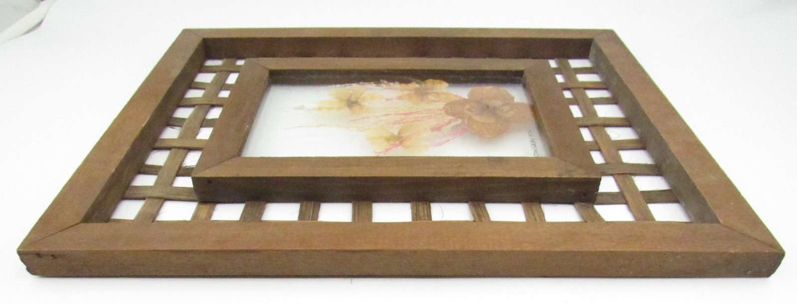 Vintage Don Gray 1976 Dried Floral Glass Pressed Art Wall Hanging Wood Frame