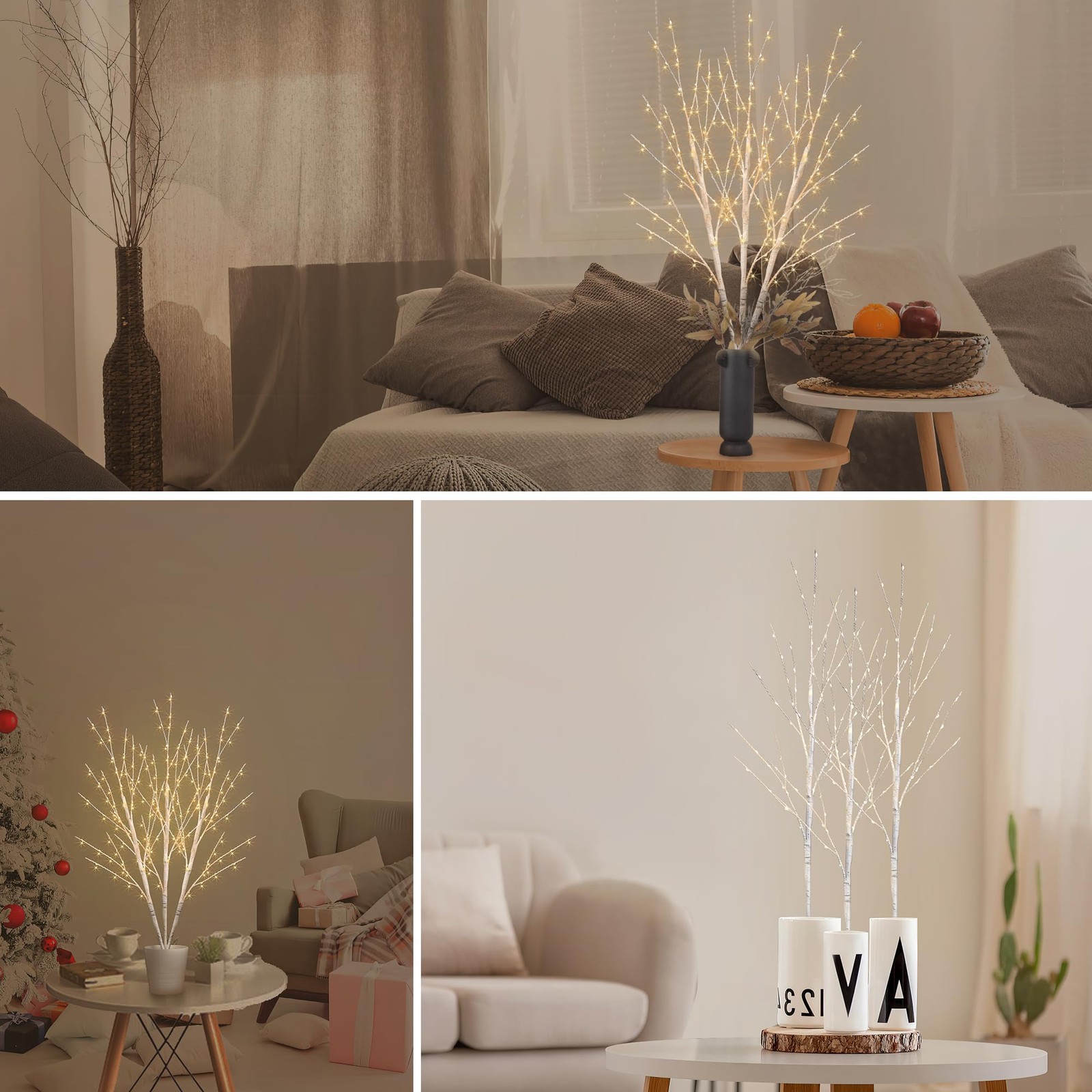 33 Inch Lighted Birch Tree Branch 180 LED Plug In Timer Christmas Decor
