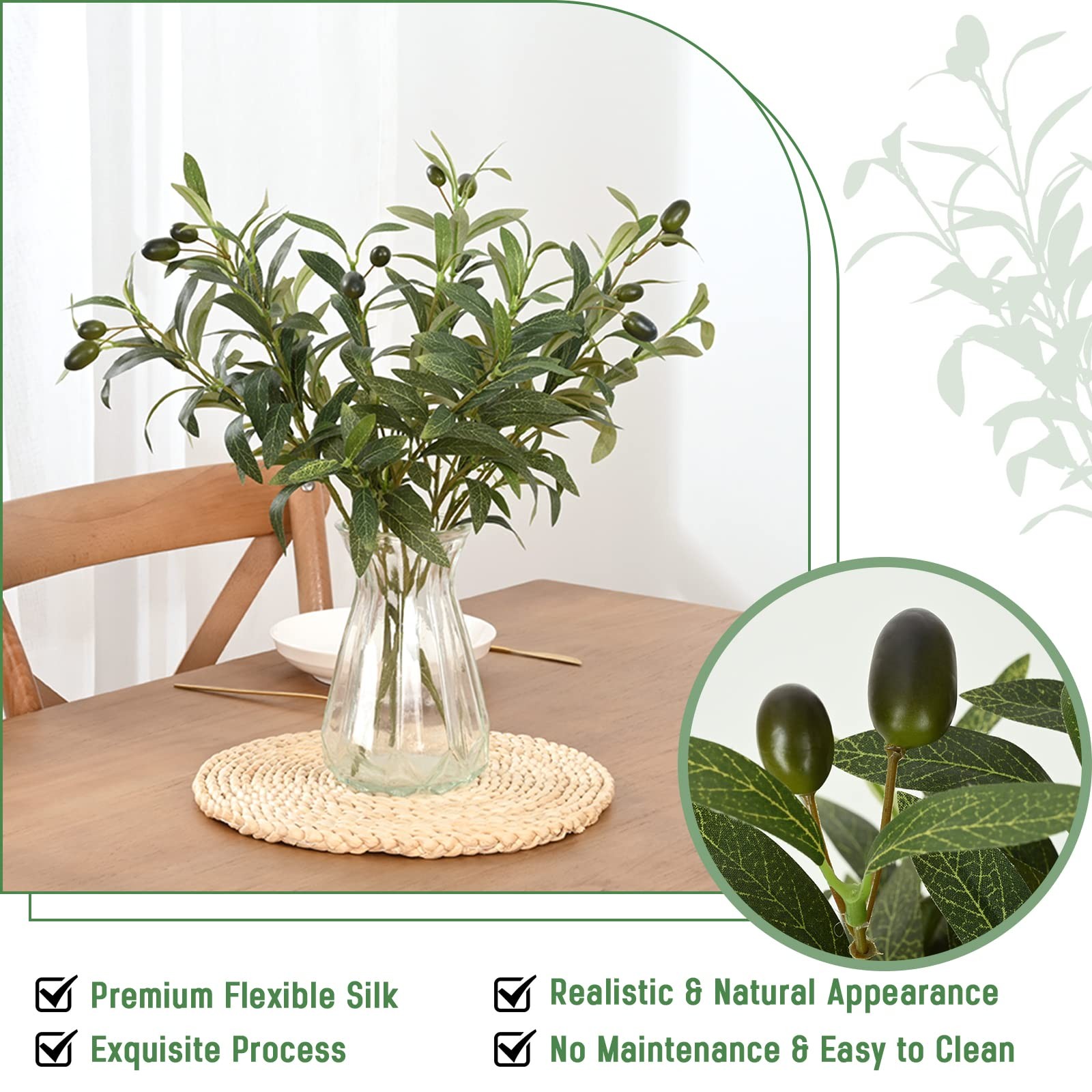 Faux Olive Branches for Vases, Olive Tree Branches with Lifelike Olives, Arti…