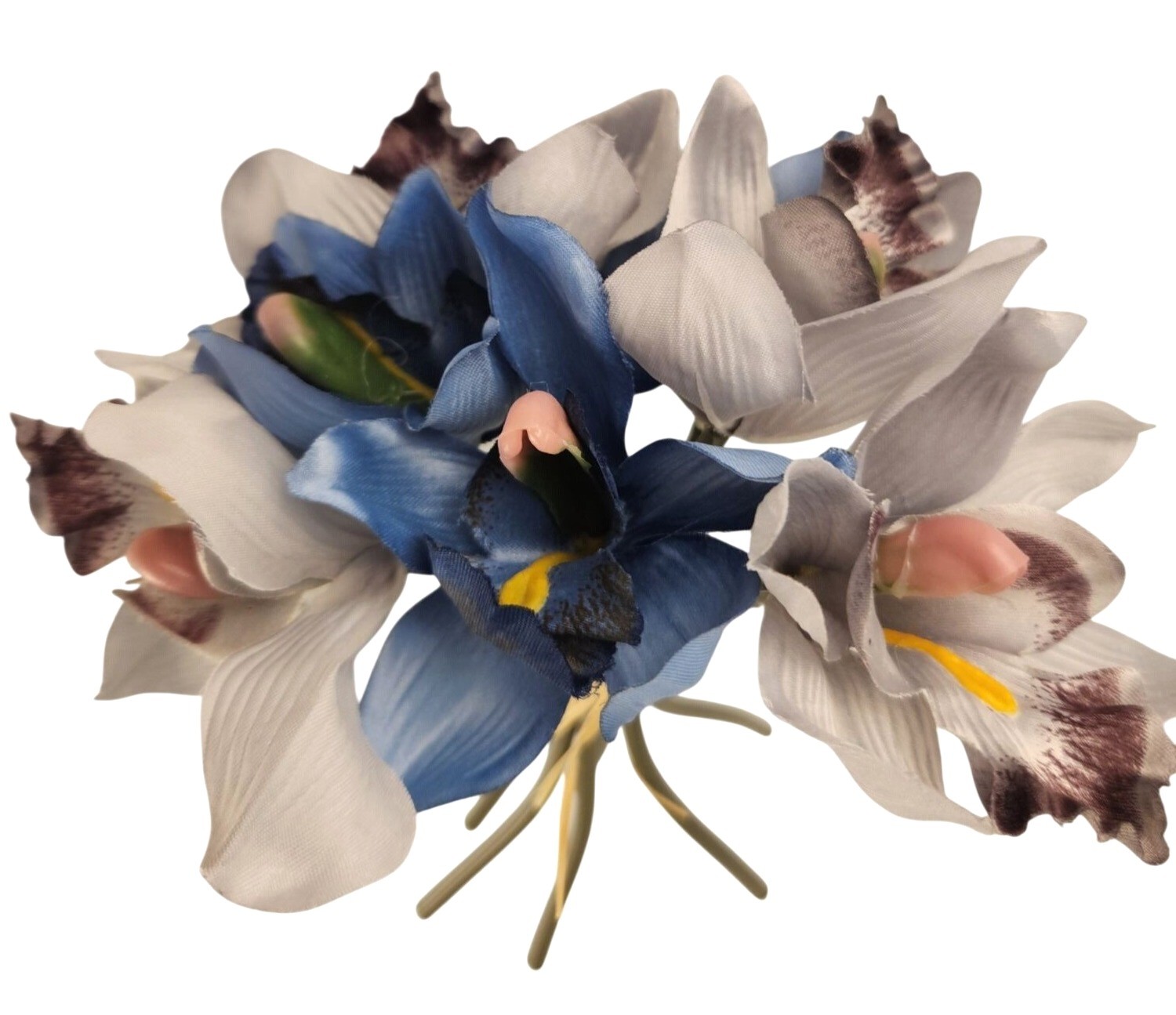 Blue Gray Cymbidium Orchid Artificial Flowers 7 Stem Bundle, Faux Orchid Wedding