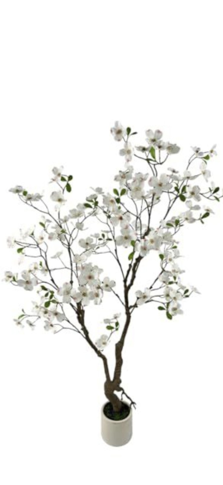 Artificial Dogwood Tree Houseplant White 5ft Potted Plastic Fabric Decor