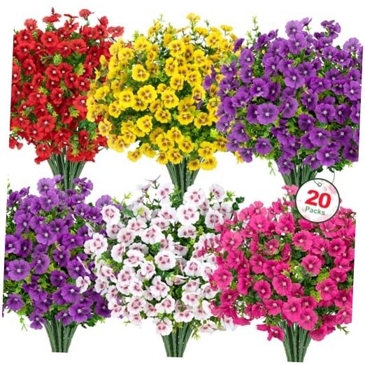 20 Bundles Artificial Flowers for Outdoors, Fake Silk Flowers with Mixed Color