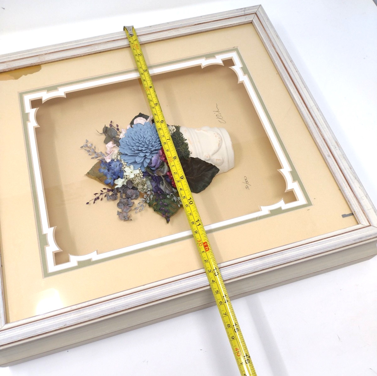 Vintage Handmade 3D Shadow Box Blue Flowers White Box Frame 56/500 Signed