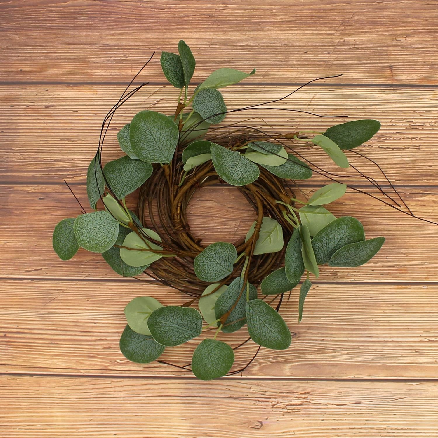 CVHOMEDECO. Rustic Country Artificial Eucalyptus Leaves & Twig Wreath Year Round