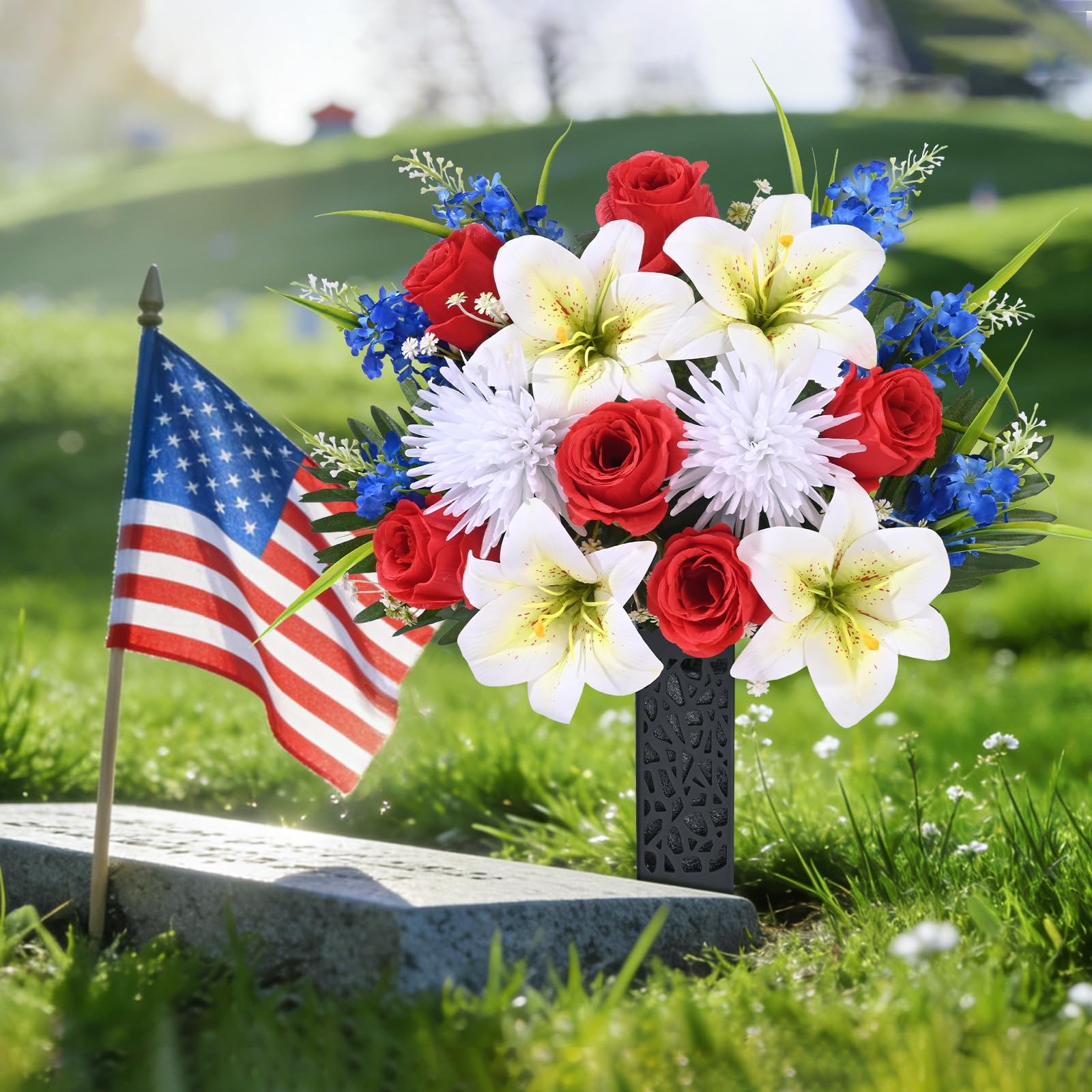 2 Sets Artificial Cemetery Flowers for Grave, Artificial Grave Flowers Memori