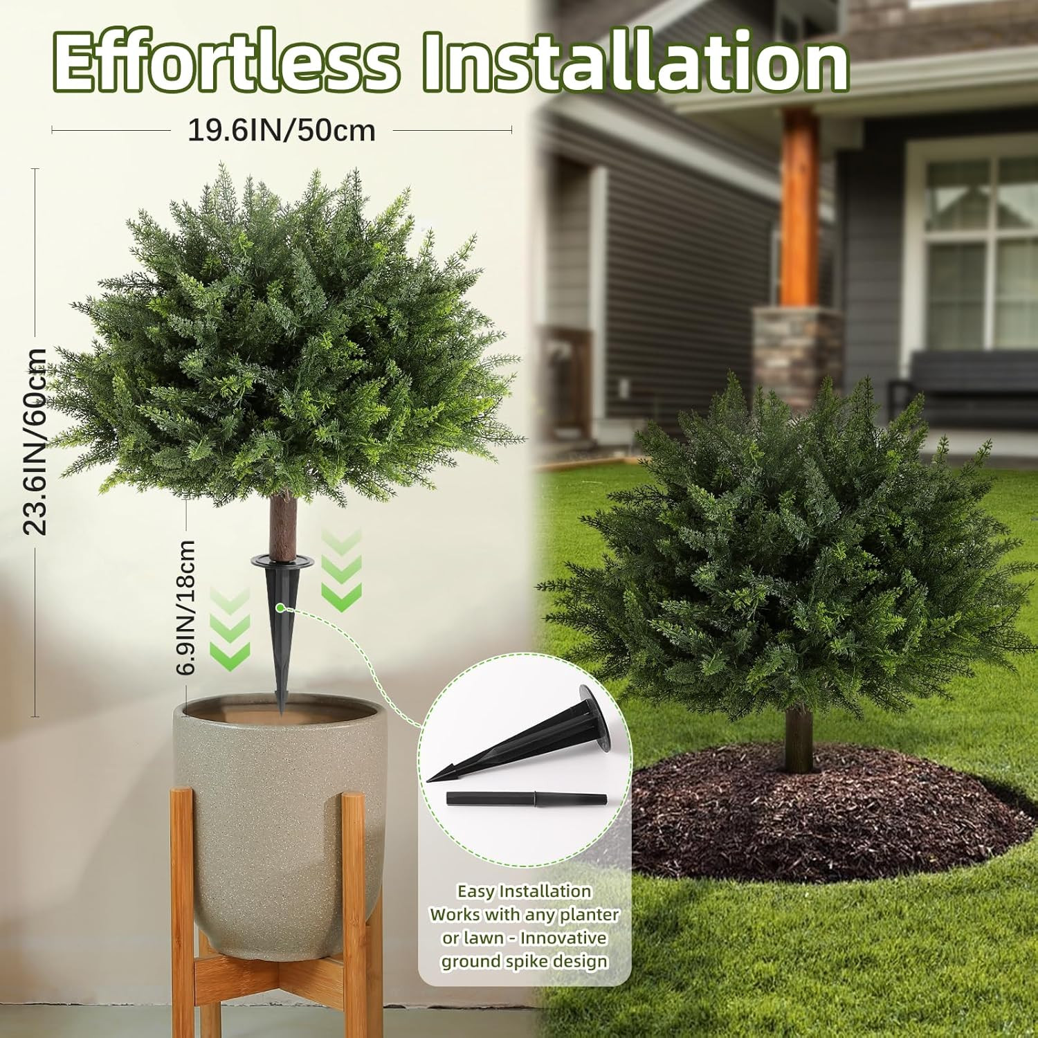 2 Pack 23.6″ UV Resistant Artificial Cedar Topiary for Indoor/Outdoor Decor