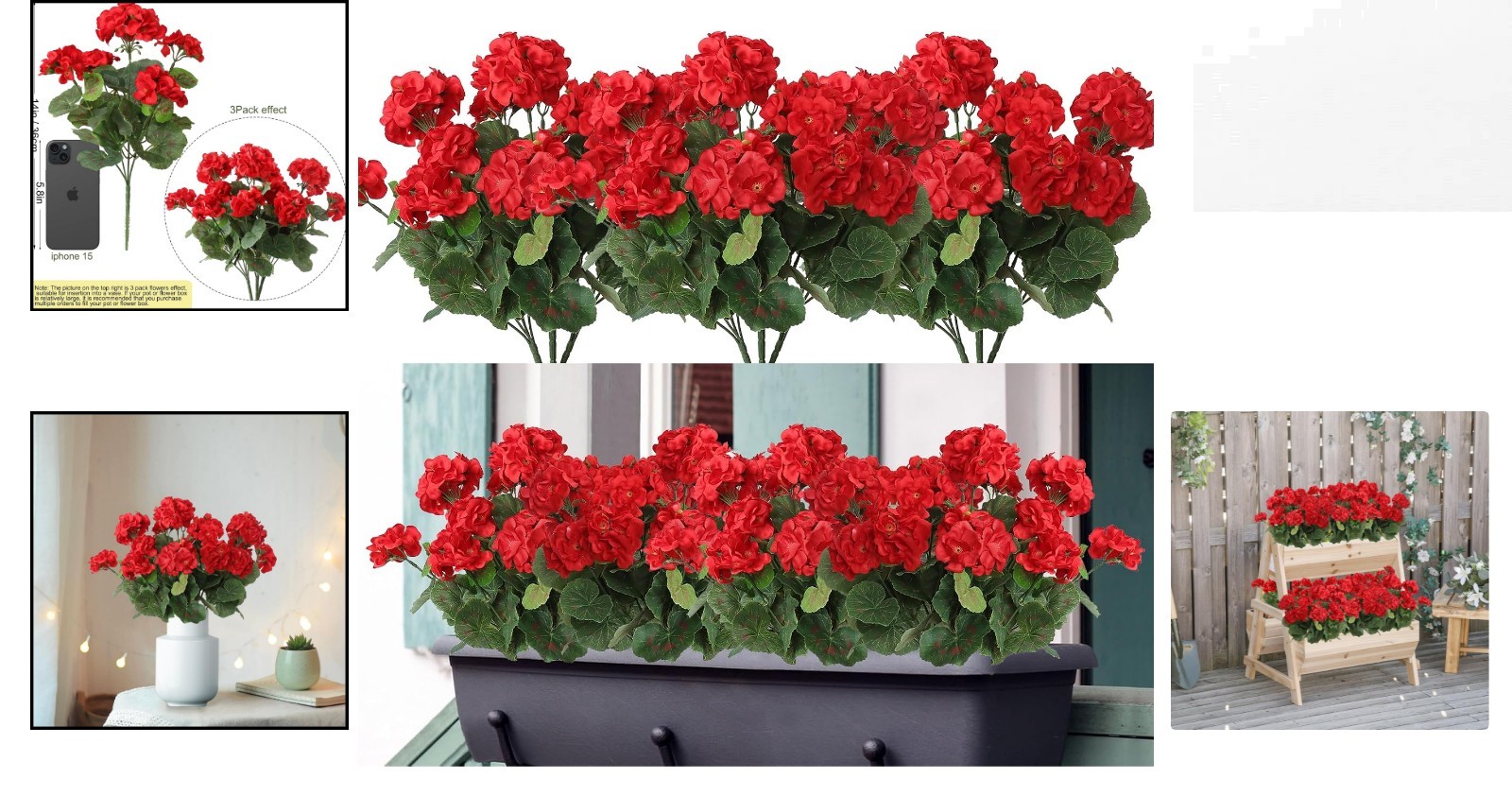 Vibrant 3-Pack Faux Geranium Flowers – Elegant Decoration for Events and Gardens
