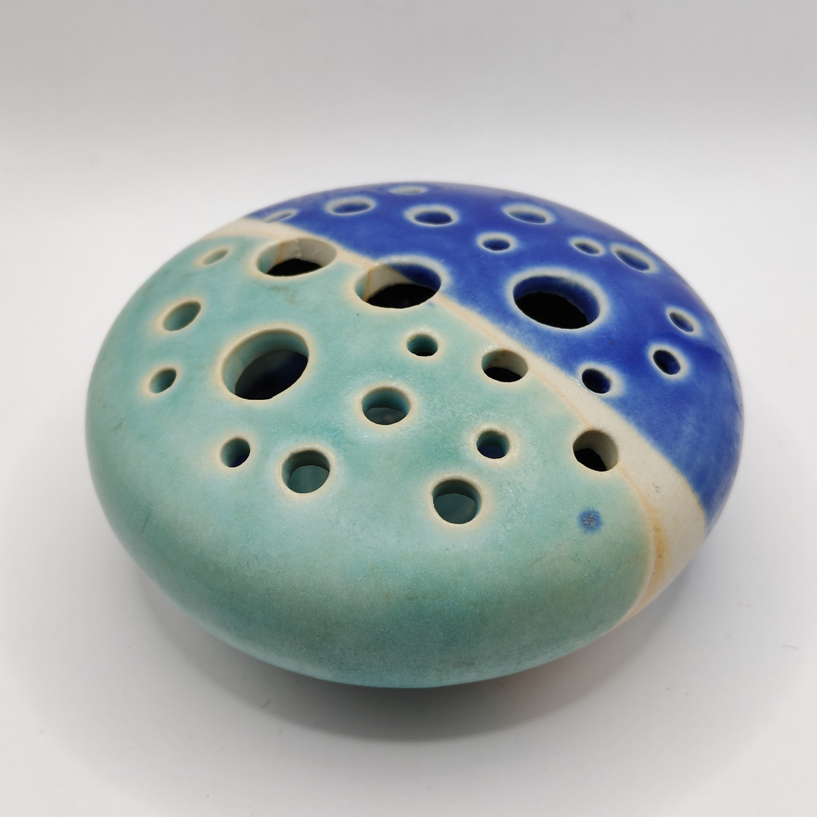 Töpferei Velte Allgau Germany Art Pottery Vase Flower Frog Handmade Blue Aqua
