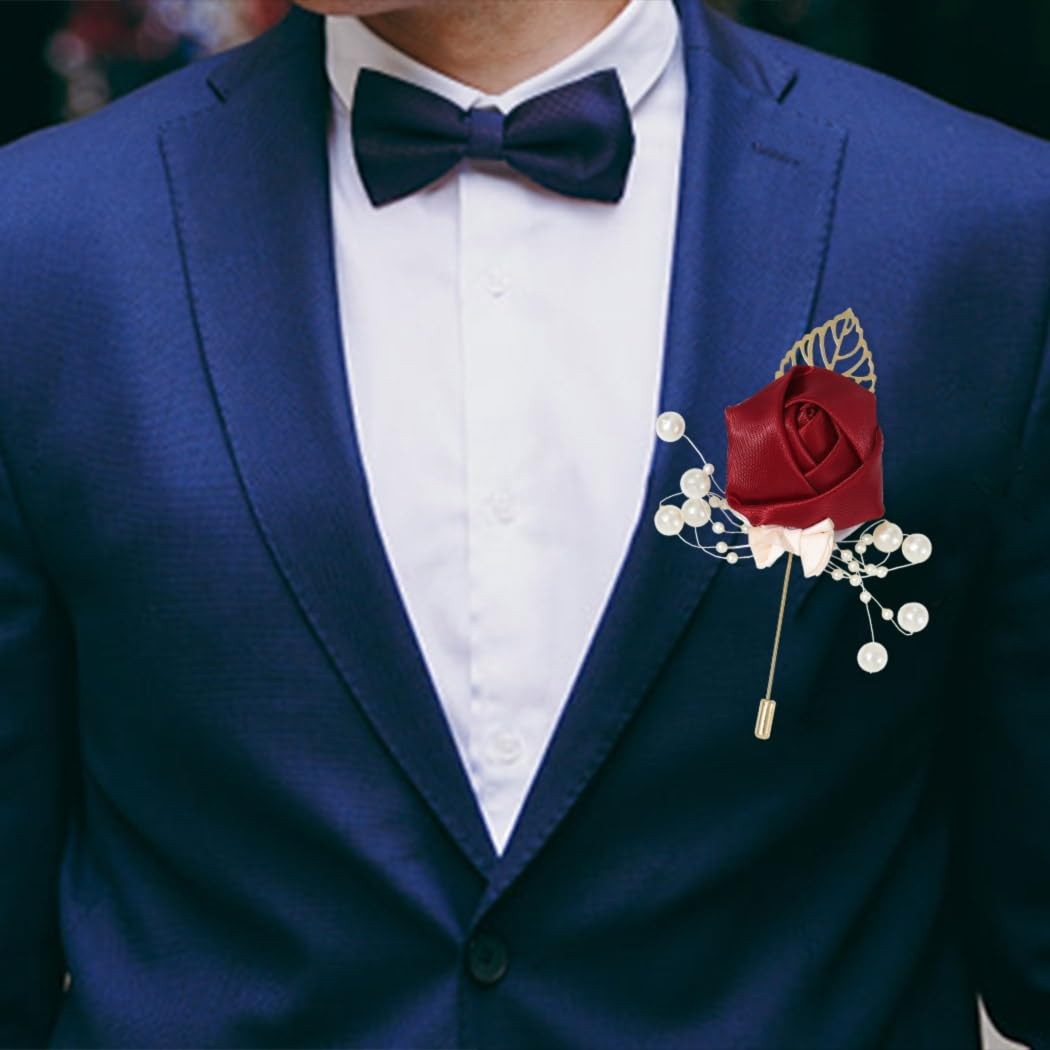 Wedding Rose Boutonniere Groom Flower Pin for Men’s Suit Party Prom