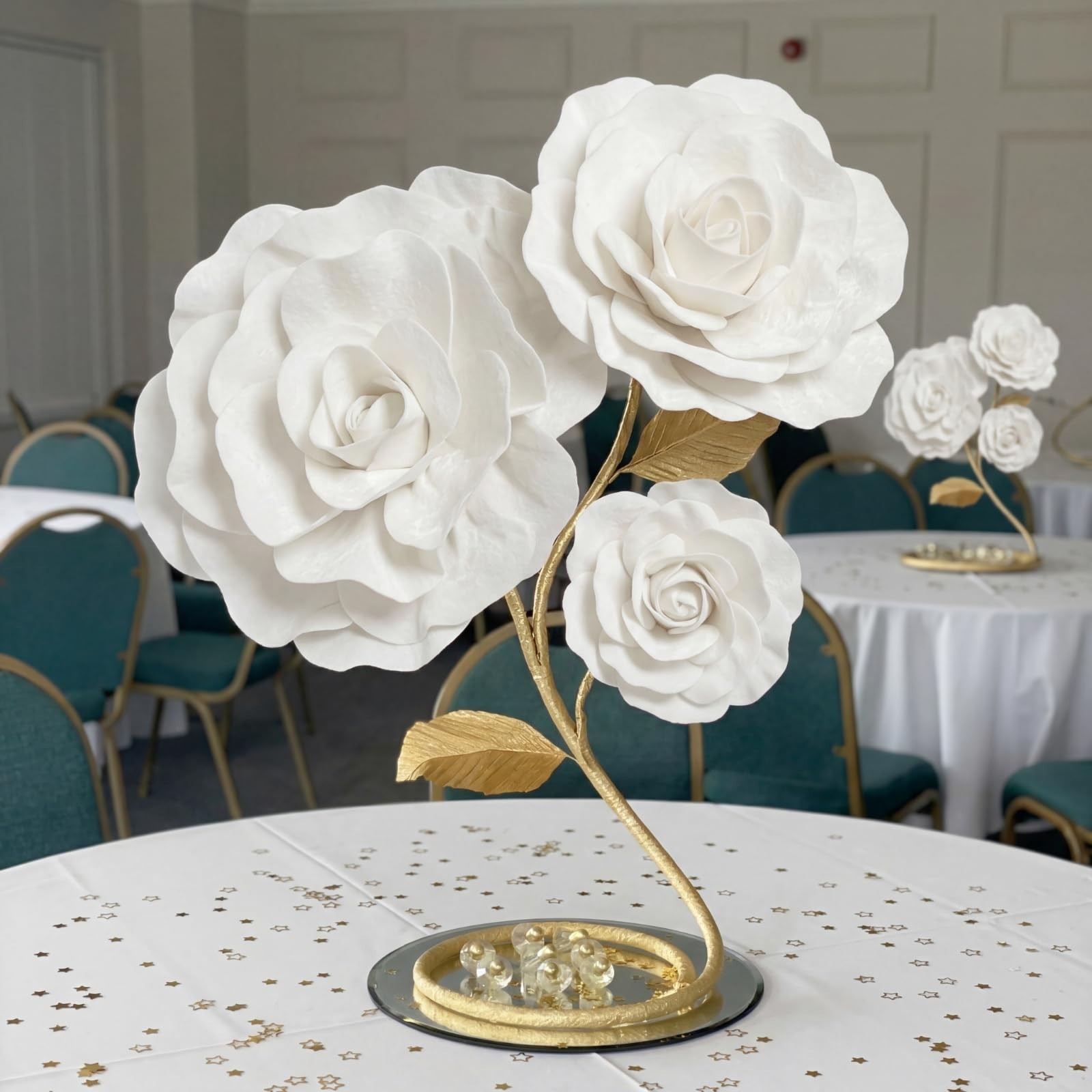 3 Pcs Giant White Velvet Roses – 12, 16, 20 Inch Paper Flowers for Wedding, Home