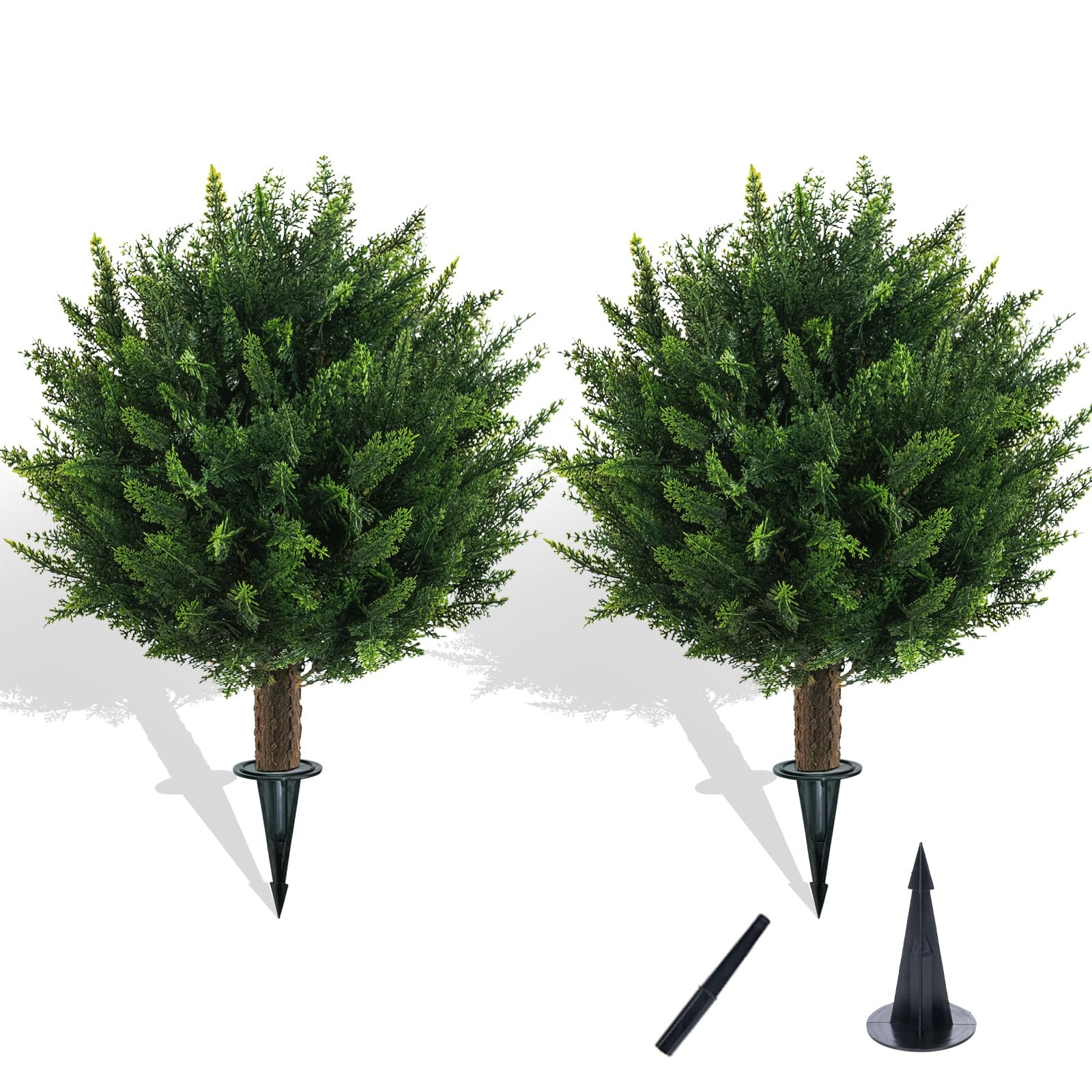 Chillchard 21″ Artificial Cypress Topiary Outdoor Plants with Spike, 2 Pack F…