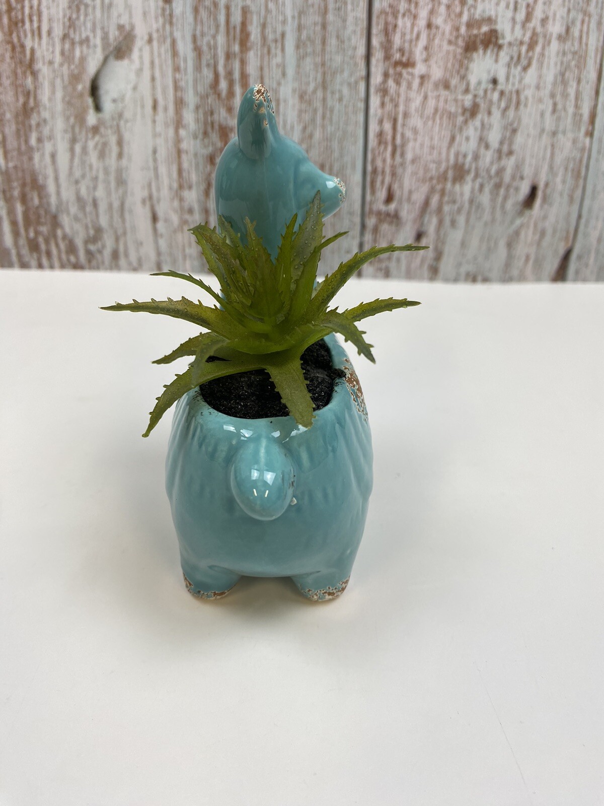 Llama Faux Succulent Blue Planter 4.5″ Home Decor Rustic Farmhouse Cottage – New