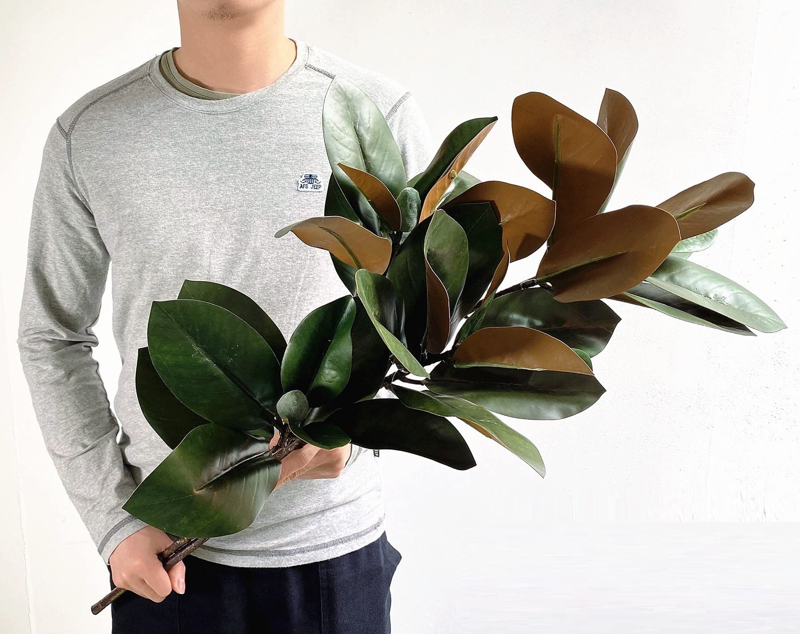 32 Inch Magnolia Artificial Leaves Branches 3D Plastic Printing Houseplant Pl…