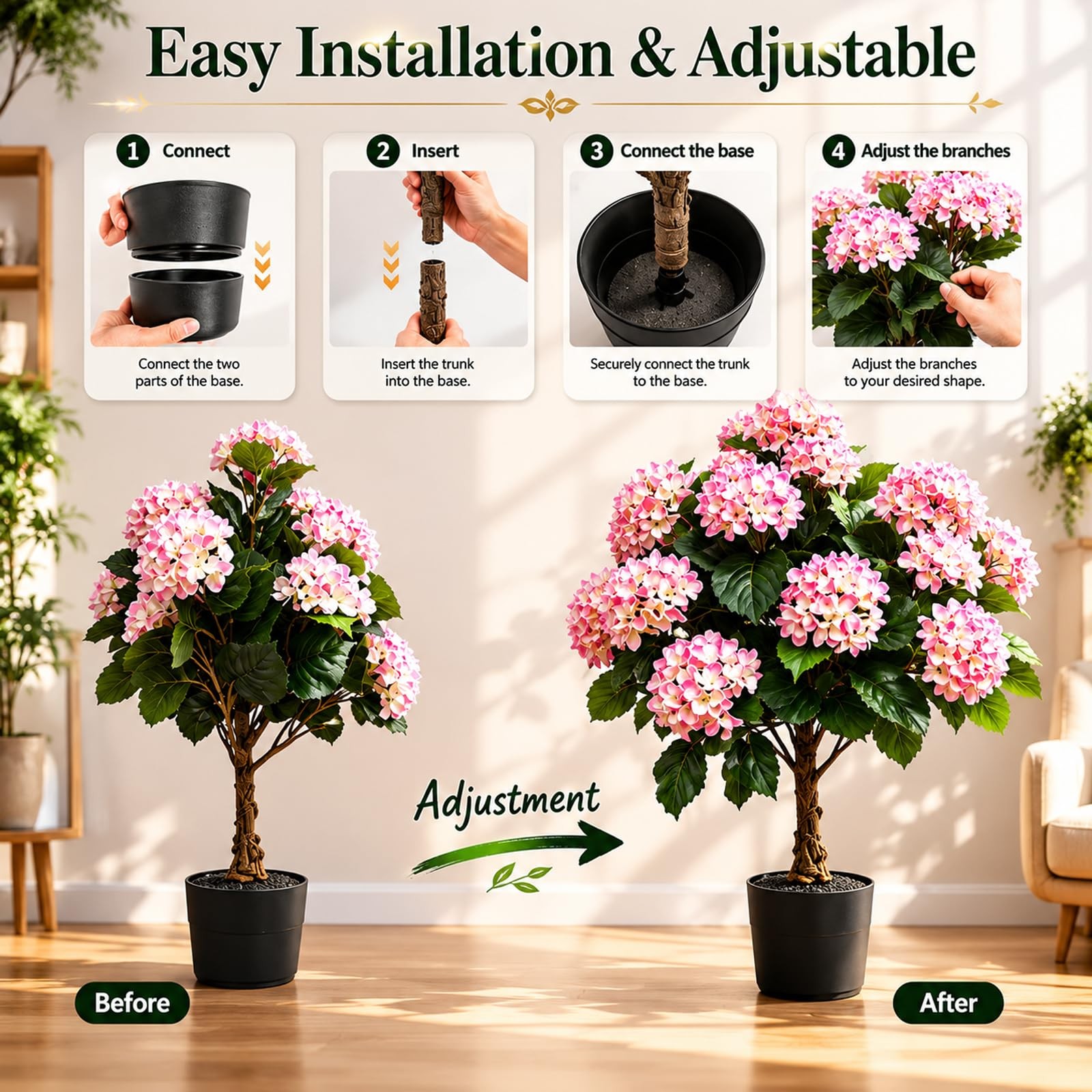 2PACK Hydrangea Artificial Trees Indoor Outdoor,3FT Potted Artificial Plants …