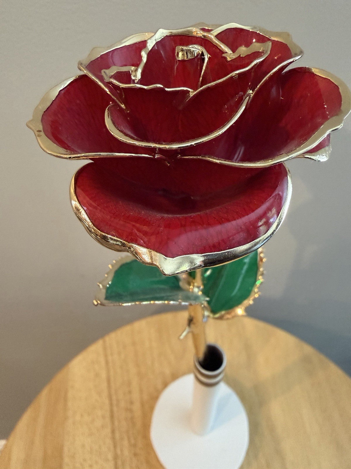 24K Gold Forever Rose Red Long Stem Dipped Lacquer & Trimmed in 24K Gold 11”