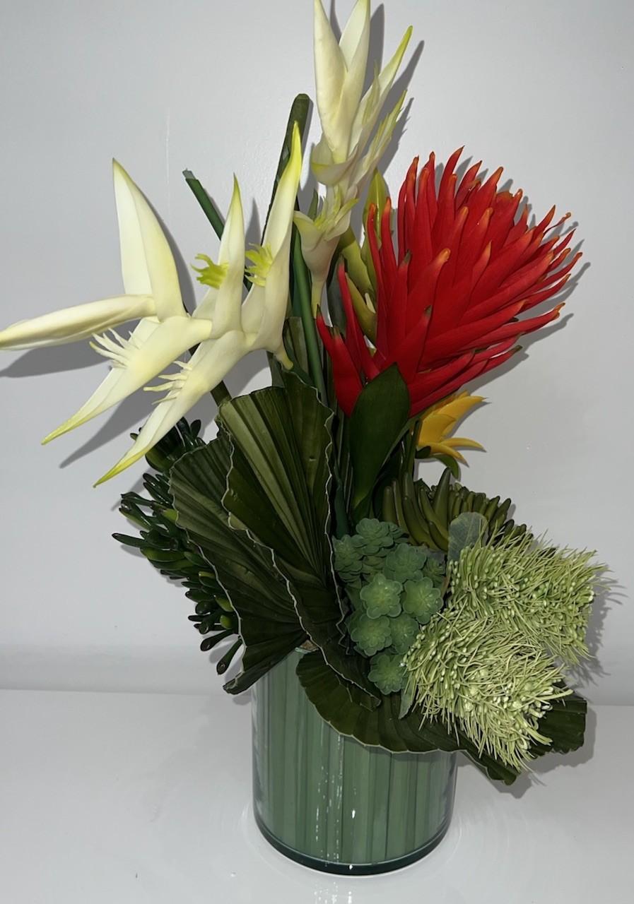 (20)Tropical Mix Artificial Flower Arrangement In Vase With Beautiful Colors