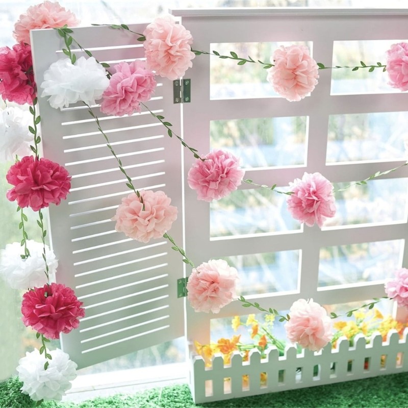 2Pcs Flower Ball Garland Ornament 8.2feet Long Floral Ball Decoration