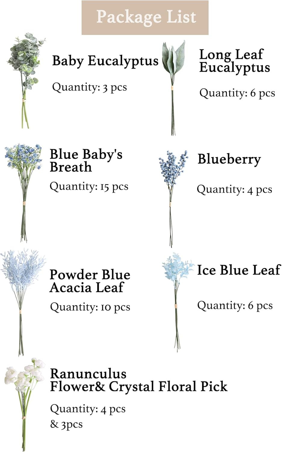 Artificial Greenery Filler Stems in Bulk 53Pcs with 8 Kinds Tall Greenery Stems