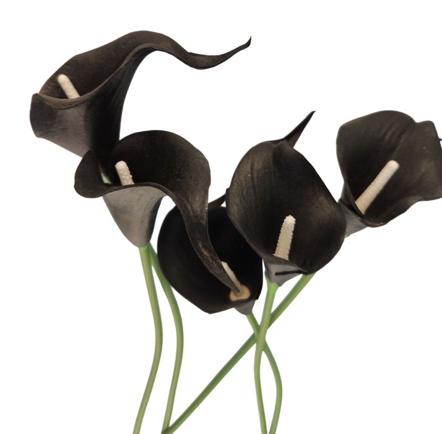 Black Calla Lily Faux Flowers Set of 5 Artificial Stems Gothic Modern Home Decor