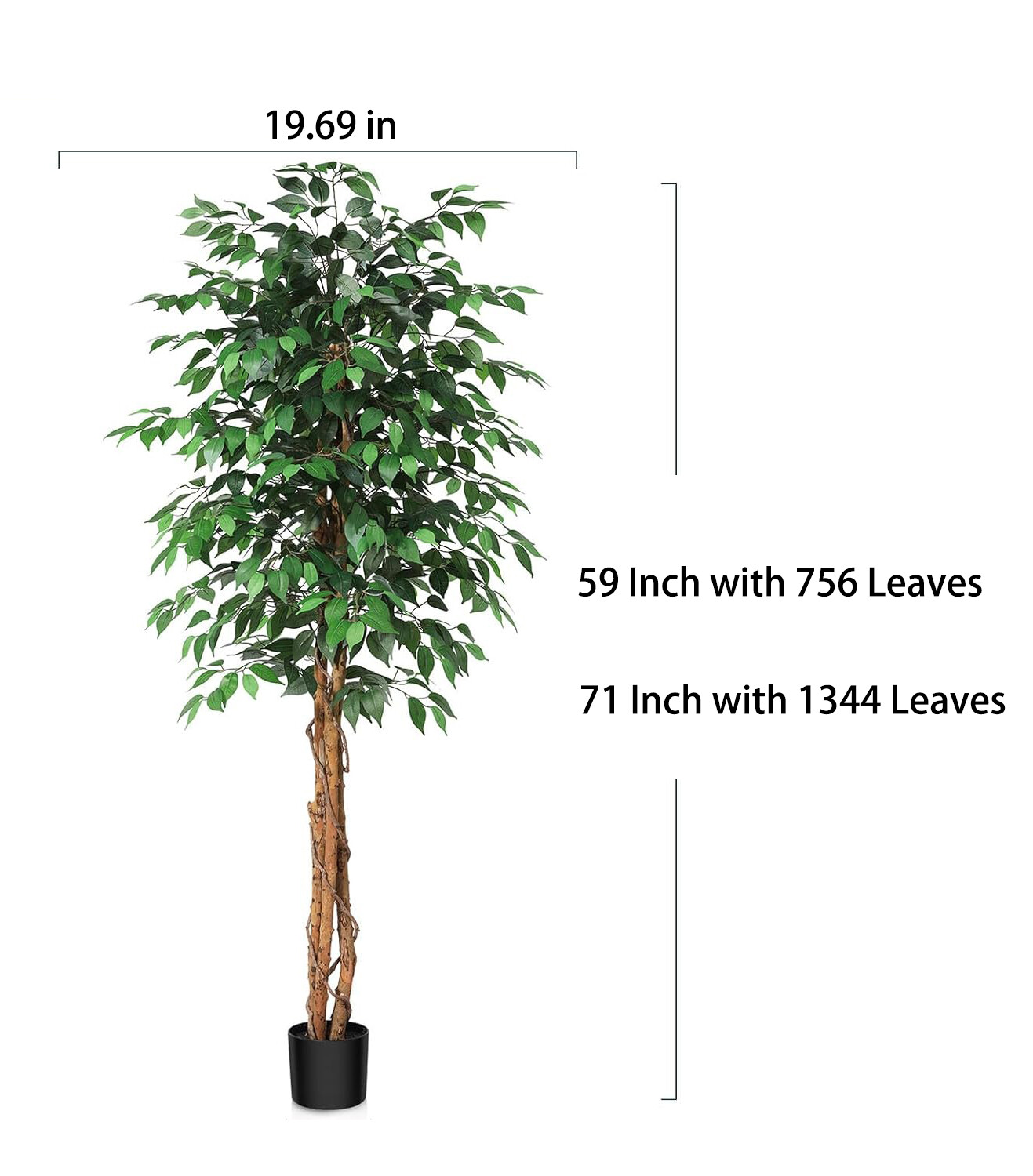 Artificial Ficus Tree with Plant Pot, Silk Fake Ficus Tree in Plastic