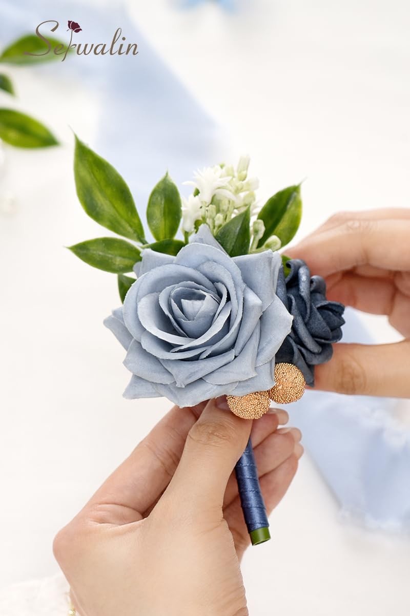 Blue Rose Corsage And Boutonniere Set Prom Flower Wedding Accessories