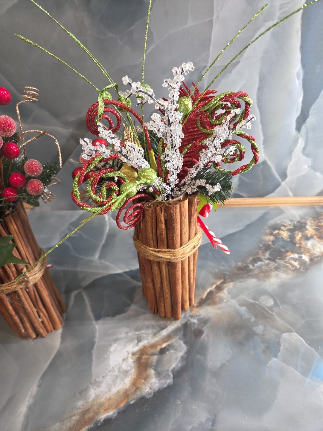 Christmas Candy Cane-Cinnamon Sticks-Floral Arrangement Table Decor 14″Tall(Set)