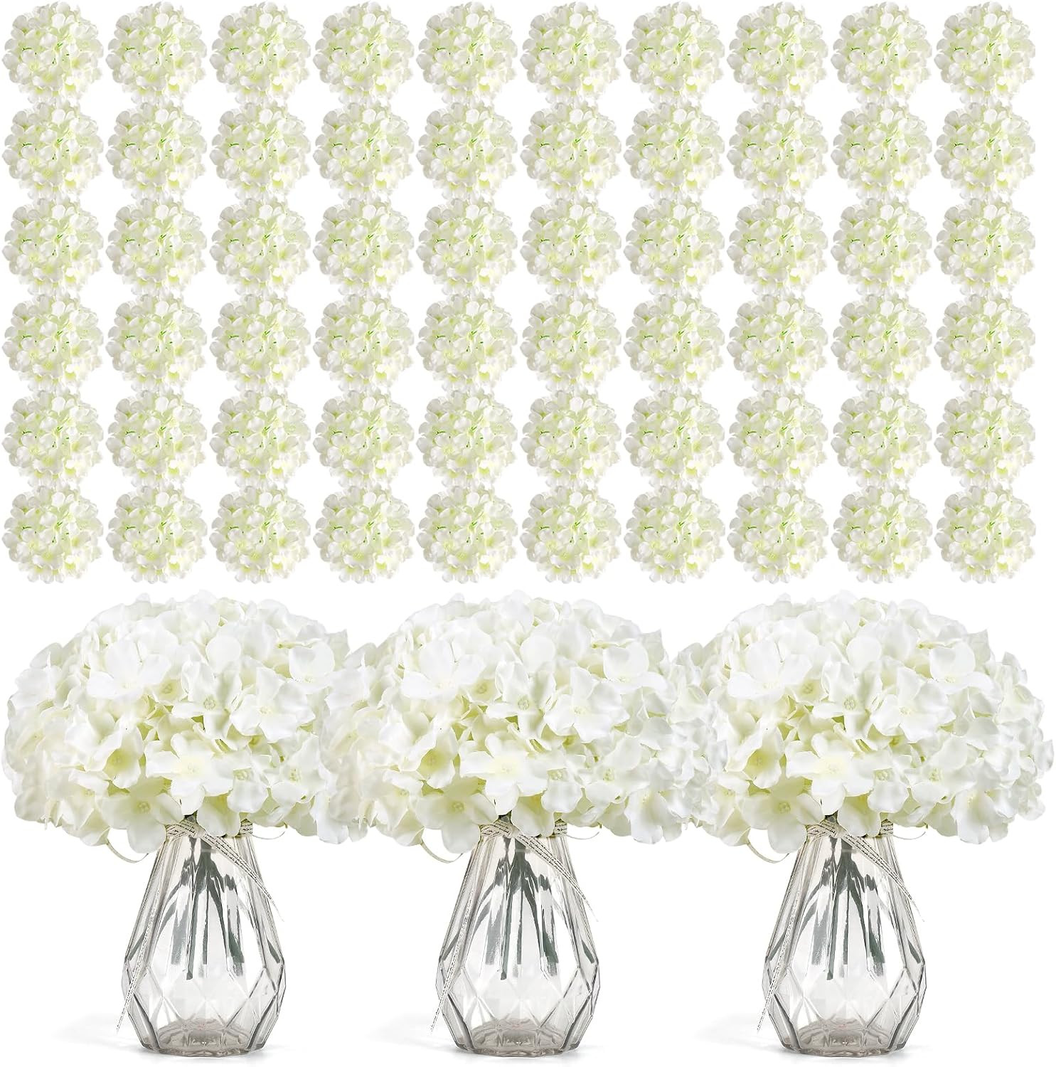 304 PCS Lifelike White Hydrangea Silk Flowers for Wedding & Home Decor