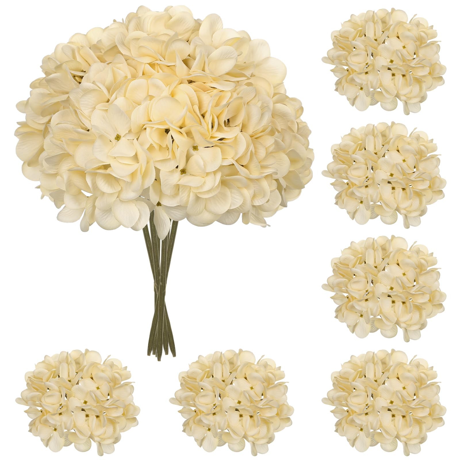 6 Pcs Beige Hydrangea Artificial Flowers Heads with Stems Silk Faux Hydrangea…