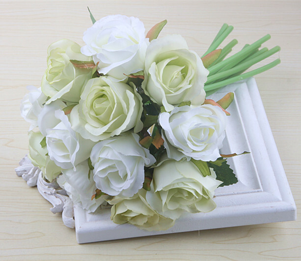 13 Color 12Head Silk Rose Flower Floral Wedding Bridal Bouquet Home Party Decora
