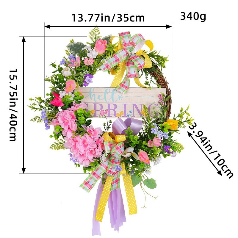 Artificial Spring Wreath for Front Door or Porch, Multicolor Flower