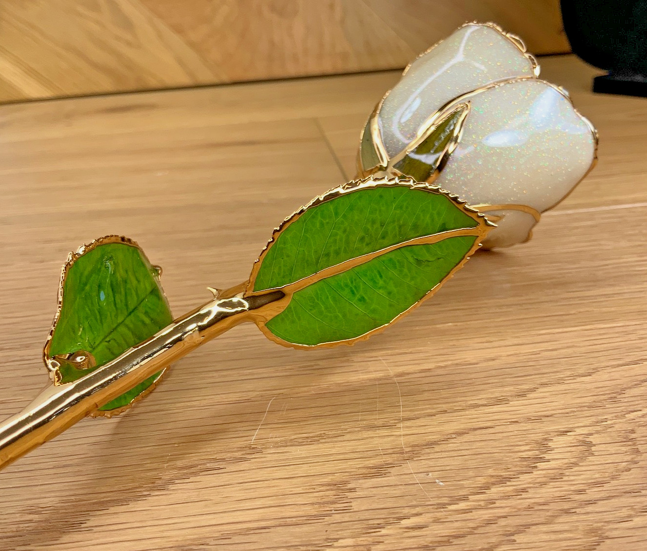Pearl White 24K Gold Dipped Real Preserved Forever Rose 11 Inch June Birthstone