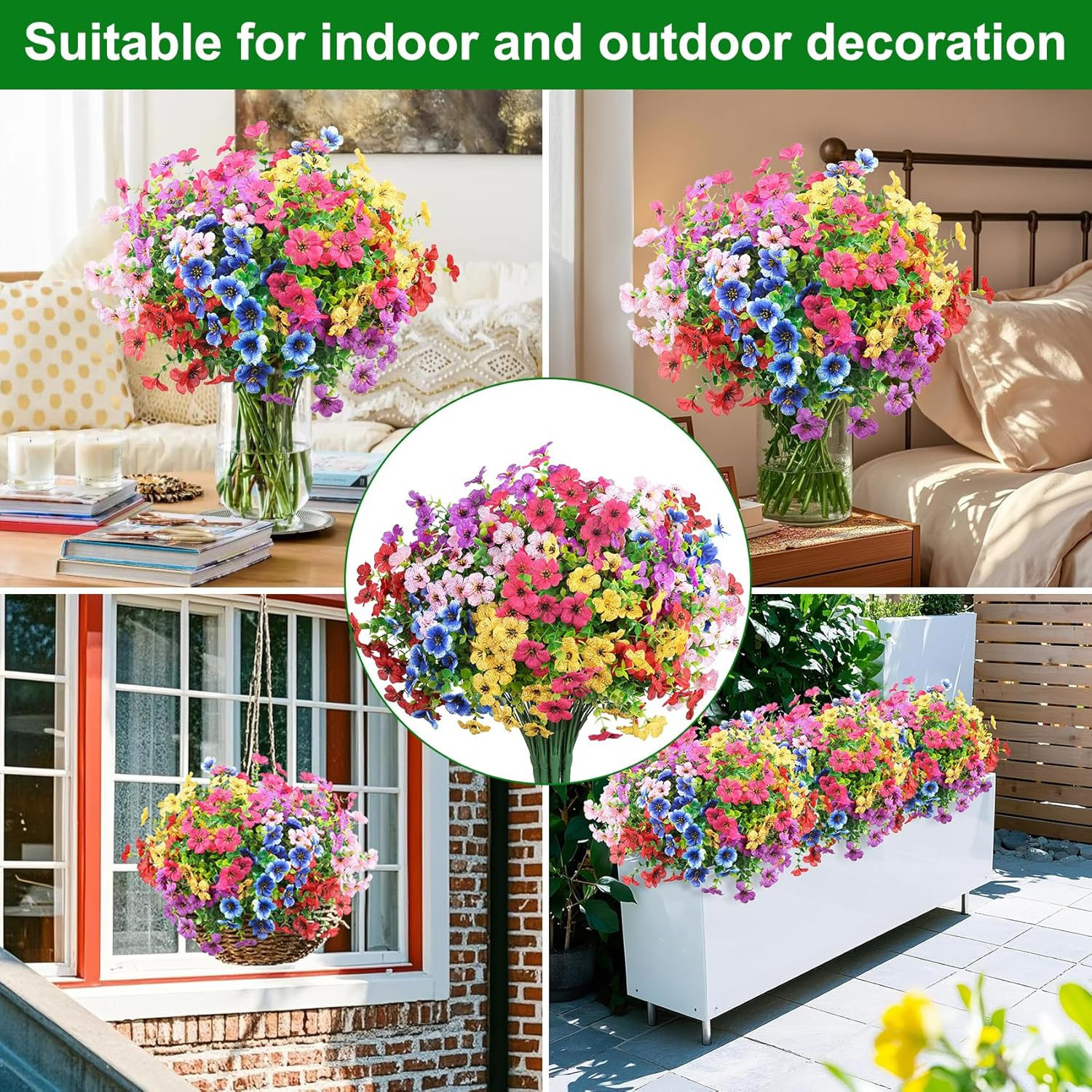 Ouddy Decor 24 Bundles Artificial Flowers for Outdoors Fake Silk Flowers UV Resi