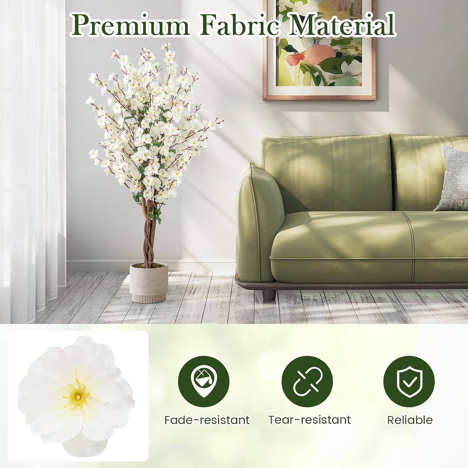 47” Artificial Wintersweet Tree, 2 Pack Faux Plum Blossom Plant with White Fabri