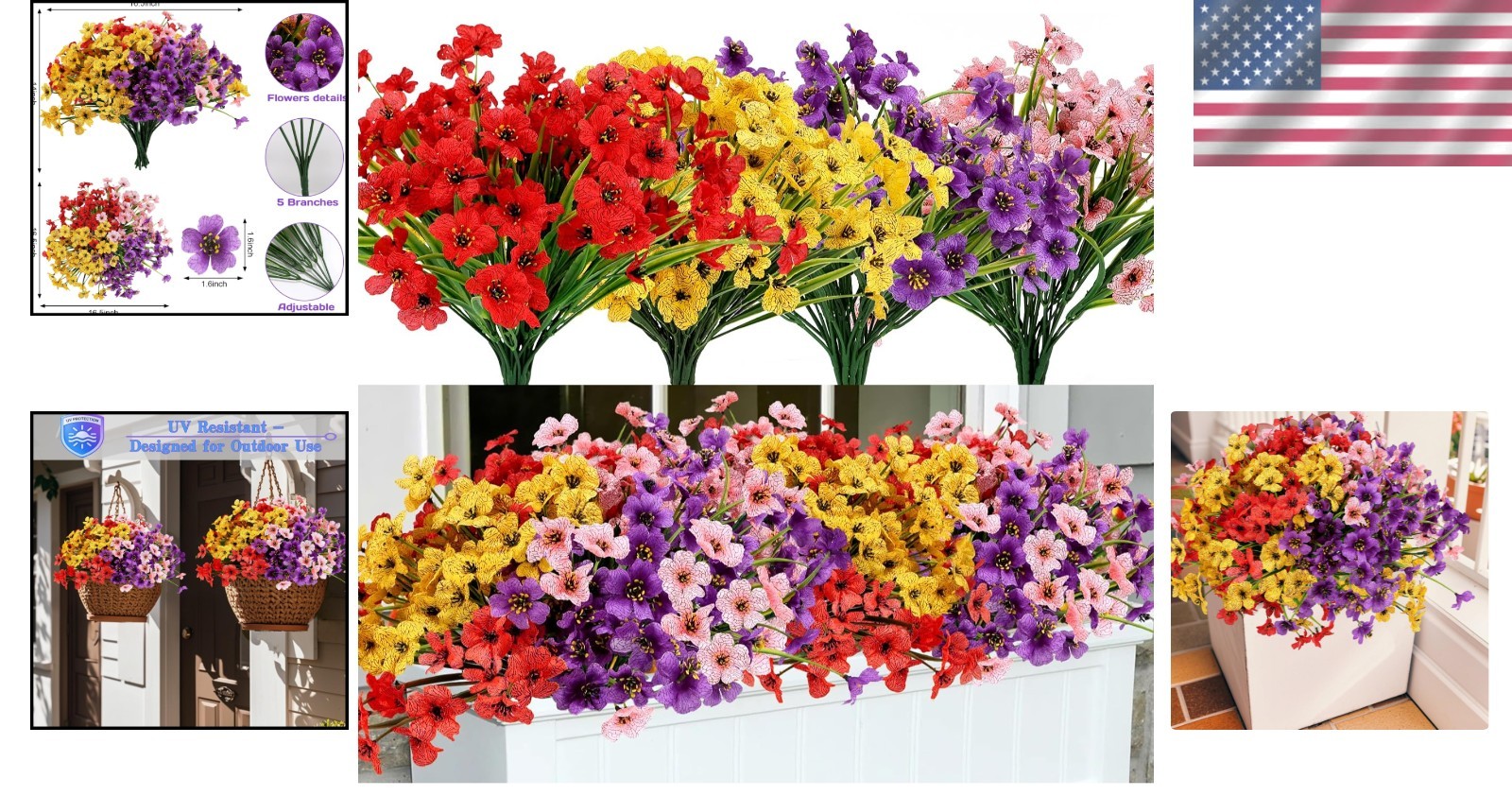 Realistic 16-Piece Colorful Artificial Flower Bundles for Outdoor Elegance