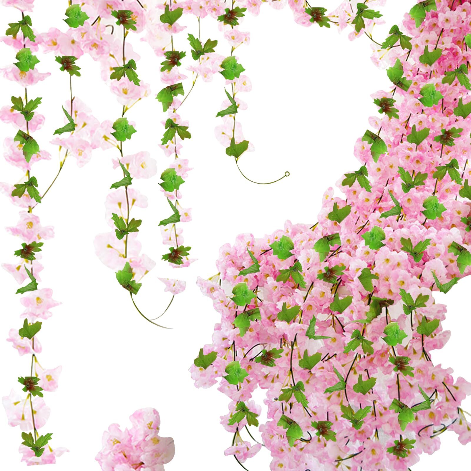 Dark Pink Artificial Cherry Blossom Flower Vines 6PCS Fake Sakura Decor