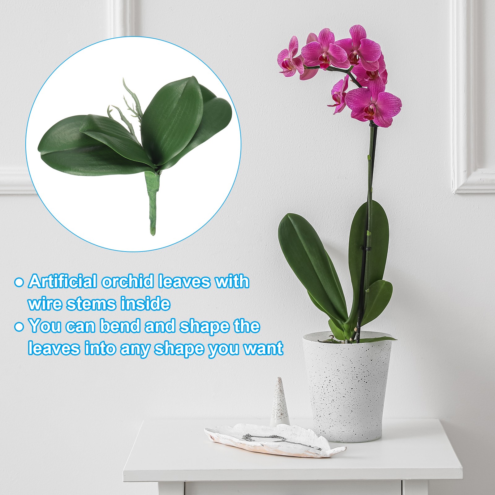 3 Pcs 8.27 Inch Faux Orchid Leaves 5 Petals Artificial Leaf